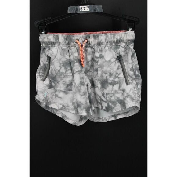 ATHLETA GRAY & WHITE MARBLED SHORTS SIZE S 7 SILKY SOFT ELASTIC WAIST DRAWSTRING - Picture 1 of 6